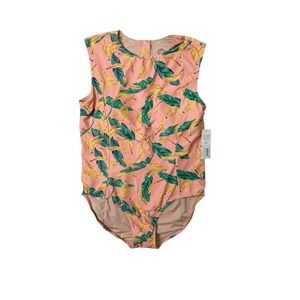 Mott 50 Womens One Piece Swimsuit UPF 50+ Banana Leaf Tropical Pink NWT XL 18-20